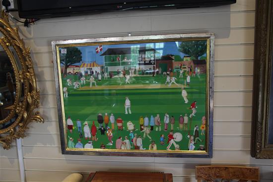 § Michael Lewis (1943-) The Cricket Match, 28.5 x 38.5in.